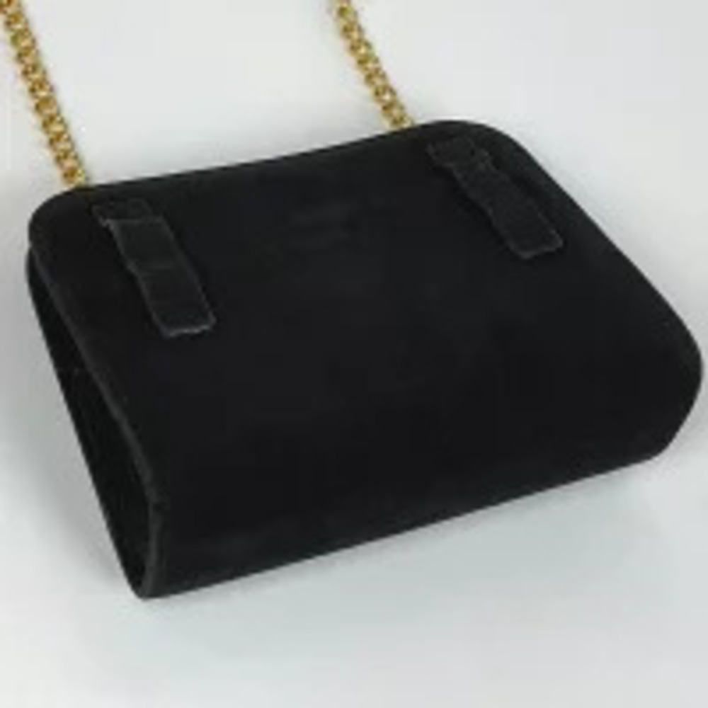 Salvatore Ferragamo Clutch Suede Bag Gancini Black Chain Shoulder Black